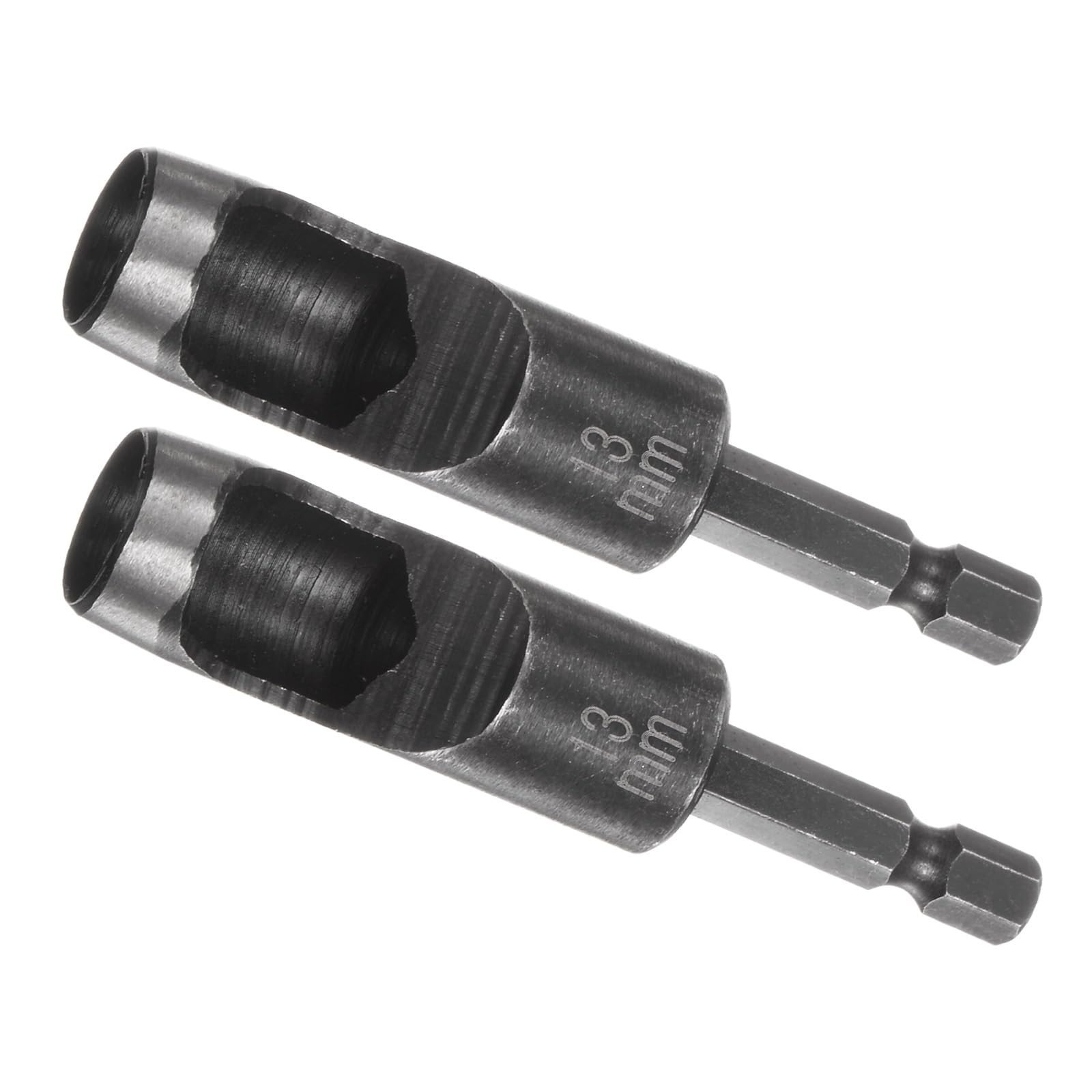 Kozelo 2pcs Leather Hole Punch Tool - [13mm x 1/4" Shank] Extension Hex Shank Drill Bit High-Carbon Steel Rotary Hollow Puncher for Fabric Leathercraft Belts Use, 123mm Length