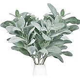 Tinsow Artificial Flocked Lambs Ear Leaves Dusty Miller Stems Flocked Oak Leaves Lamb's Ear Foliage for Home Wedding DIY Floral Arrangement (Silver Lamb's Ear, 5)