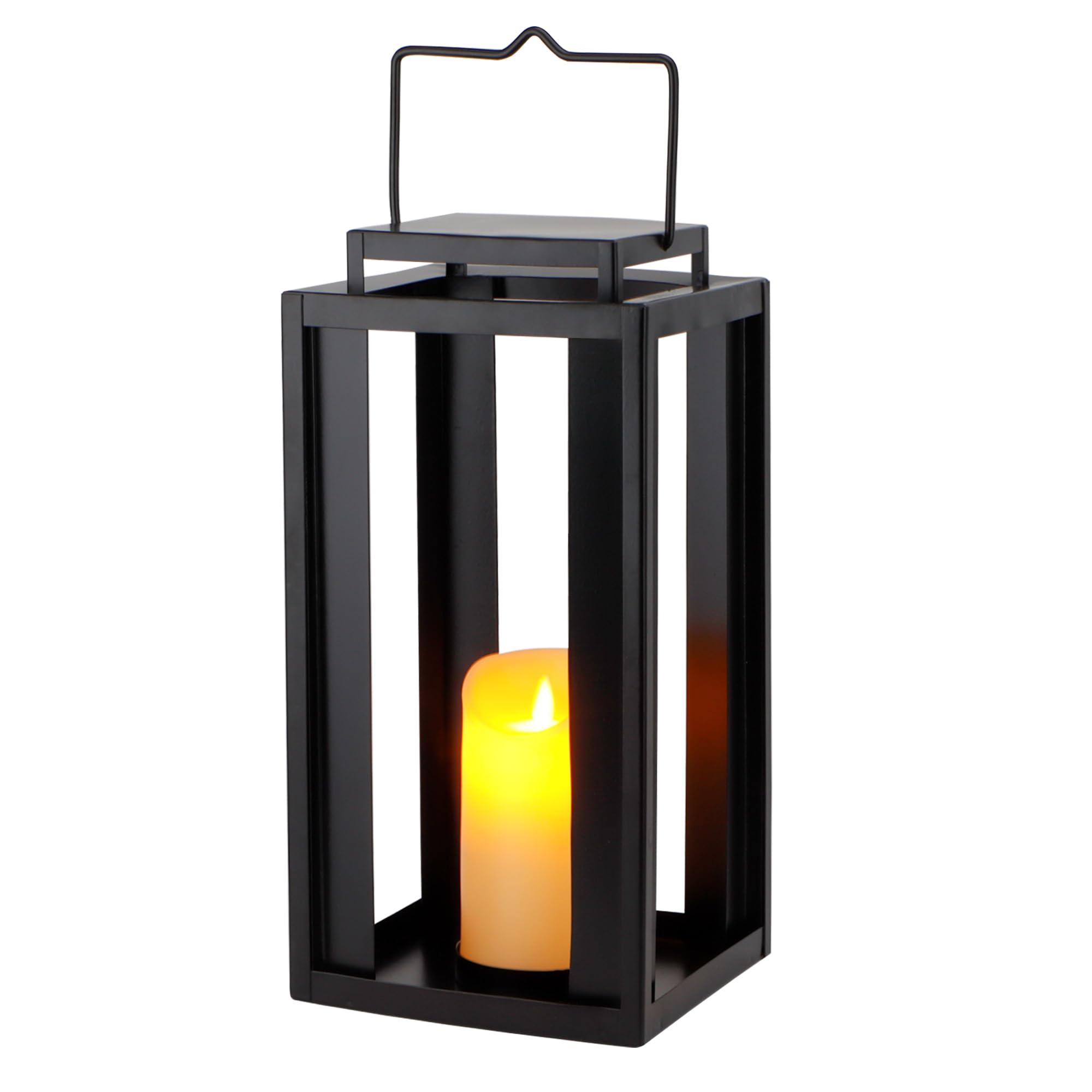 Photo 1 of TRIROCKS Large Outdoor Lanterns 17" Decorative Candle Lantern Black Metal Hanging Lantern with LED Flickering Flameless Timer Candle for Home Garden Modern Farmhouse Patio Front Porch Decor (No Glass)