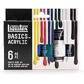 Liquitex BASICS Acrylic Paint Set, 6 x 22ml (0.74-oz) Tubes, Primary | Medium Viscosity, Satin Finish, Lightfast, Fine Art Pigments, Range of Opacities, Easy Blending