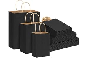 TOMNK 120pcs Black Paper Bags with Handles Mixed Size Bulk Kraft Paper Gift Bags for Business, Shopping, Retail, Merchandise Bags