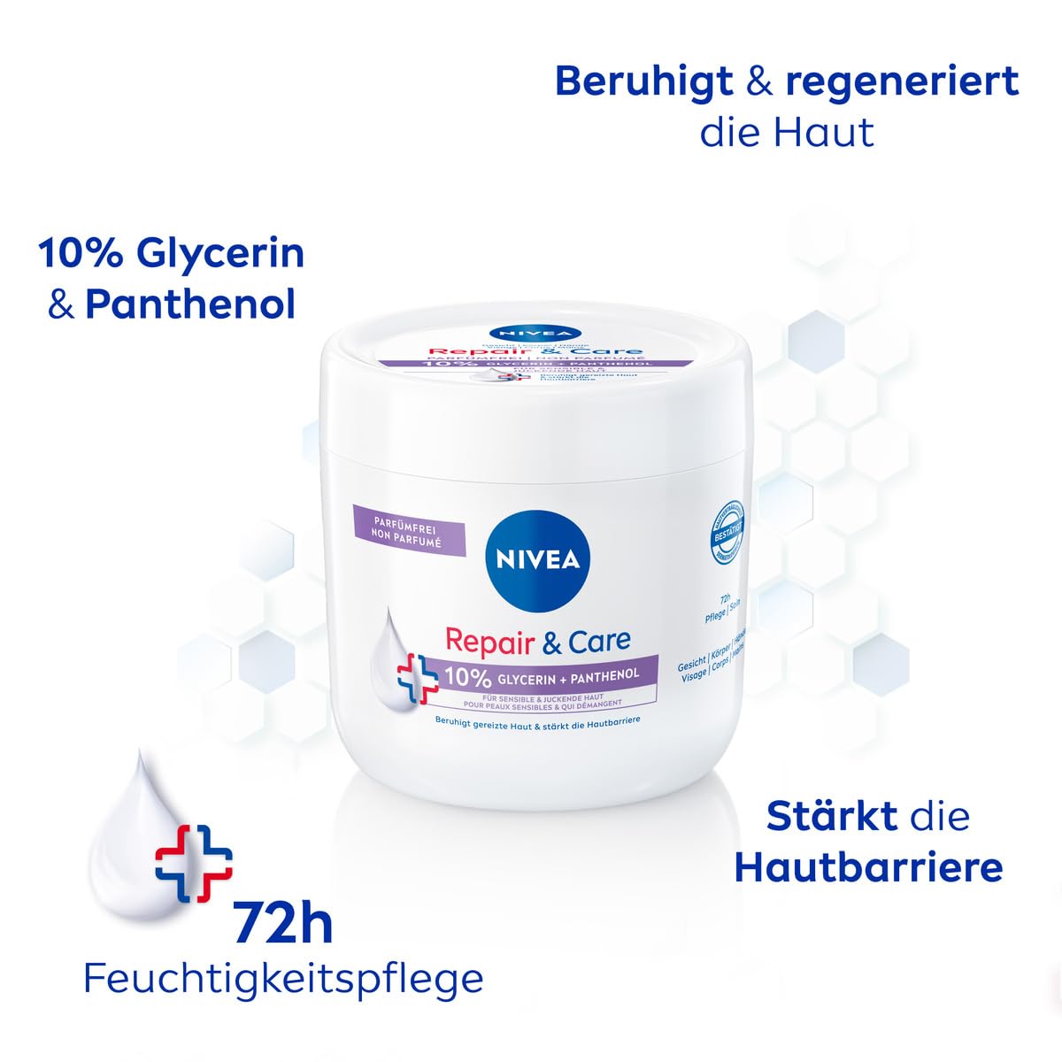 NIVEA Repair & Care Creme parfümfrei (400ml), Feuchtigkeits-Körpercreme, schnell einziehende Lotion mit Glycerin, Provitamin B5 & Ceramiden für trockene, sensible Haut 2