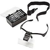 Artisan&rsquo;s Head Magnifier | Prime Grade ABS Eyeglasses/Headband LED Lamp Light with 5 Magnifier Acrylic Optical Lens for Reading or Micro Works, Superb Fit on Any Head, Vibrant Black