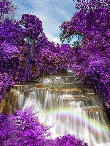 zhuixing 5D DIY Waterfall Diamond Painting Kit By Number Kit Rhinestone Cross titch Full Resin Pasted Mosaic Purple Tree Picture Room Decoration, square diamond, 80*107 cm