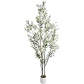 MCTYBB Artificial Fake Olive Tree 7FT Tall 1Pack with White Planter Faux Silk Olive Tree for Home Living Room Office Decor Faux Artificial Plants Indoor with Fruit & Free Moss