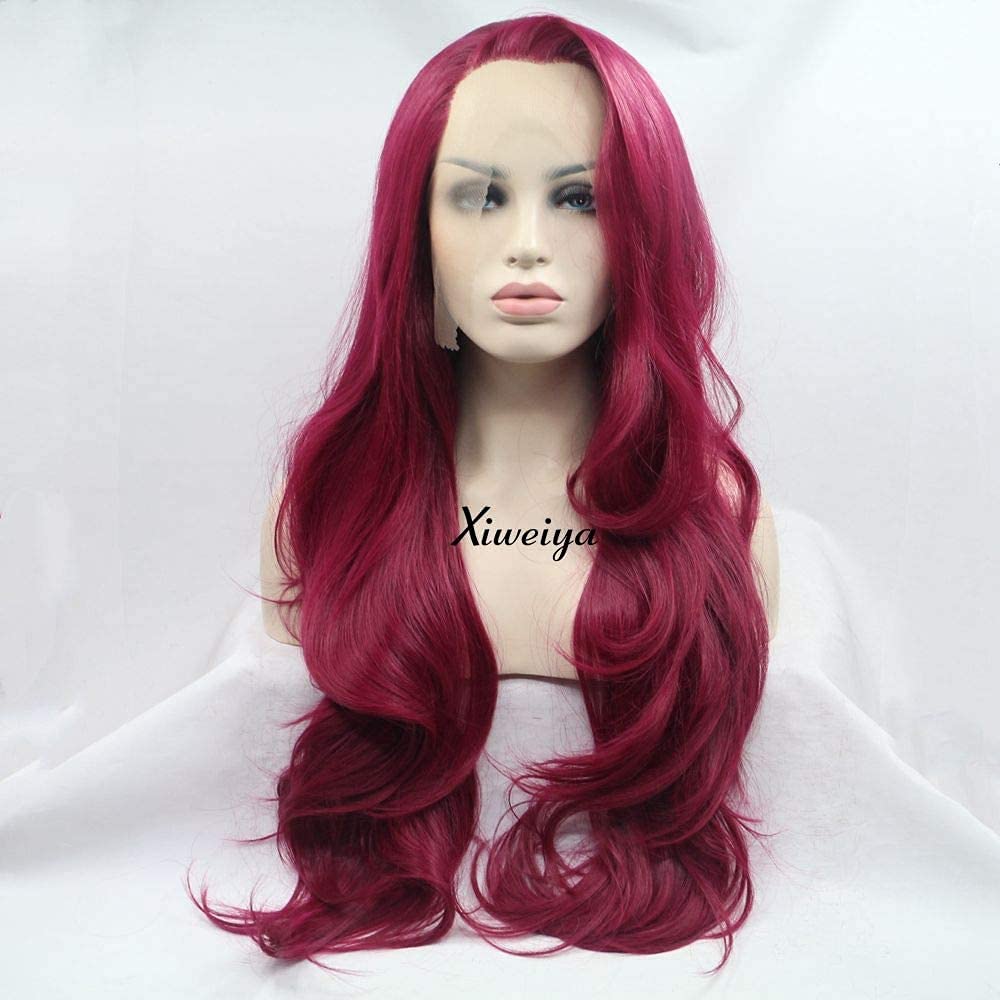 Xiweiya Long Burgundy Red Lace Front Wig Side Part Wine Red Synthetic 13x3 Lace Front Wigs Glueless Wig Heat Resistant Fiber Wigs 180% Density Hair-replcement for Women 26inch โ image 1
