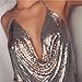 Gogoboi Nightclub See Through Deep V Halter Top Metal Sequins Crop Top Sexy Club Wear for Women (Gold)
