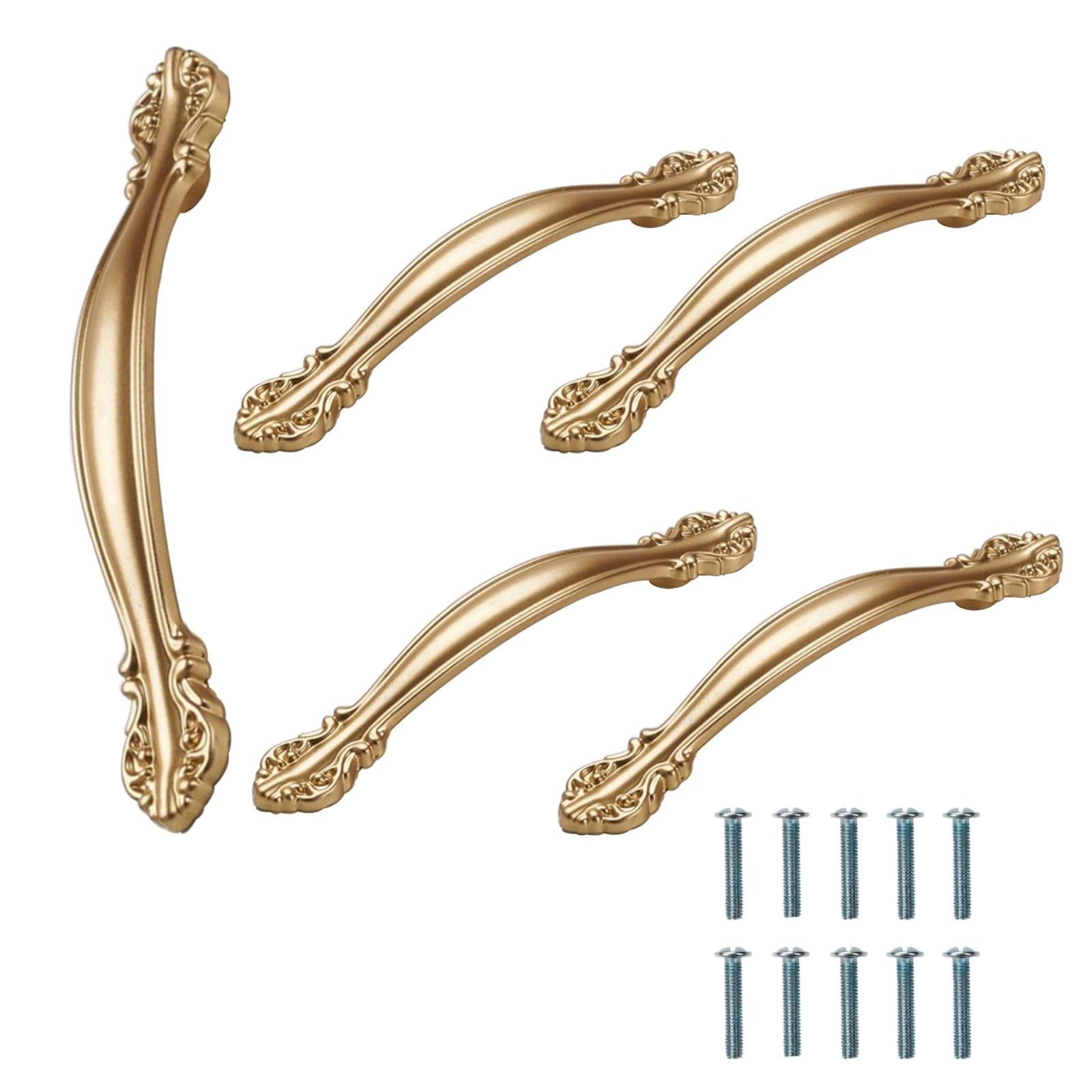 5 Pack Gold Cabinet Handles and Pulls for Kitchen, Cupboard, Drawer, and Wardrobe