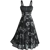 ROSE GAL Women Plus Size Gothic Dress Floral Chain Decor High Waisted Midi Tank Dress