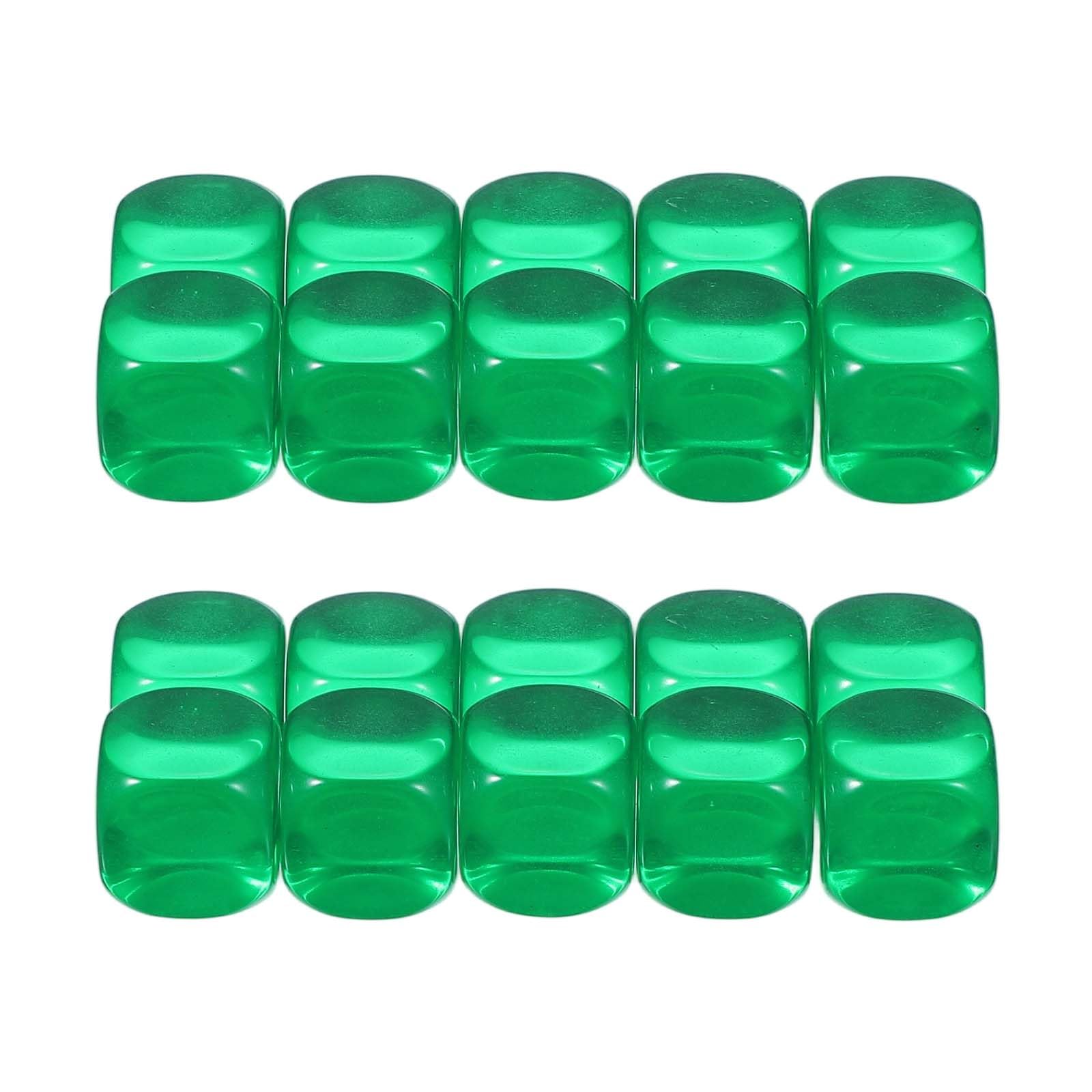 PATIKIL 16 mm Clear Acrylic Dice Blank, 100 Pcs Standard Game Dice Rounded Corner with Smoothed Surface Six Sided for Board Games Teaching, Green
