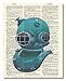 Benchmark LLC Vintage Dictionary Art Print Upcycled 8x10 - Blue Nautical Dive Helmet