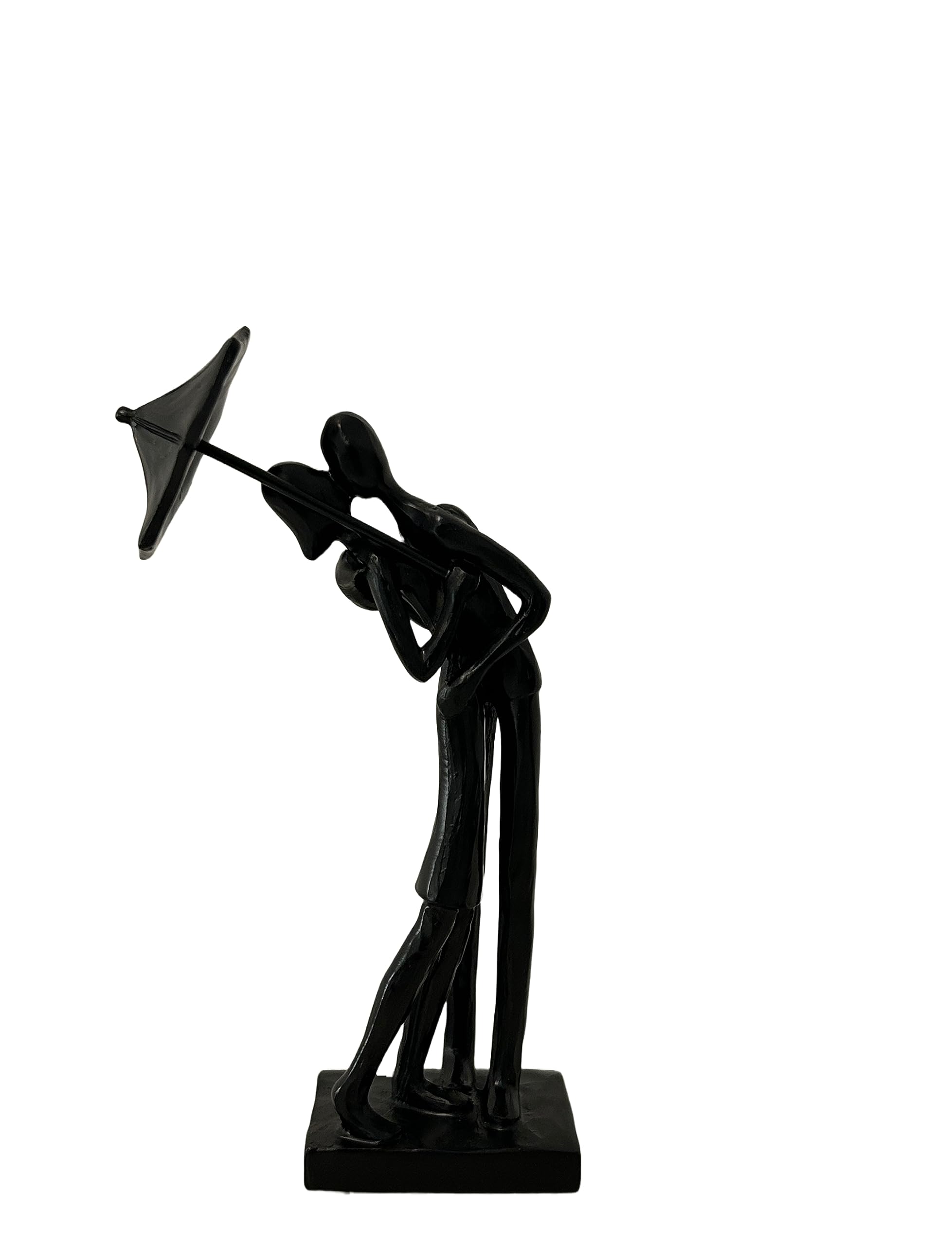 Haute Collage Sculpture of Affectionate Couple Kissing Under Umbrella Resin Figurine Ornamnet (Bronze)