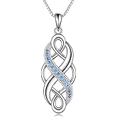 YFN Irish Celtic Knot Created Opal Pendant Necklace Sterling Silver Black Necklaces for Women Men 18"