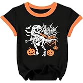 IsPICK Kids Halloween Shirt Boo Ghost Skeleton Pumpkin Dinasaur Graphic Tee | Cute BOO Toddler Top,Witch Hat Ghost Tees,Dancing Skeleton Top,Spooky Saurus Season,Ghost Face Shirt Kid,Halloween Pumpkin