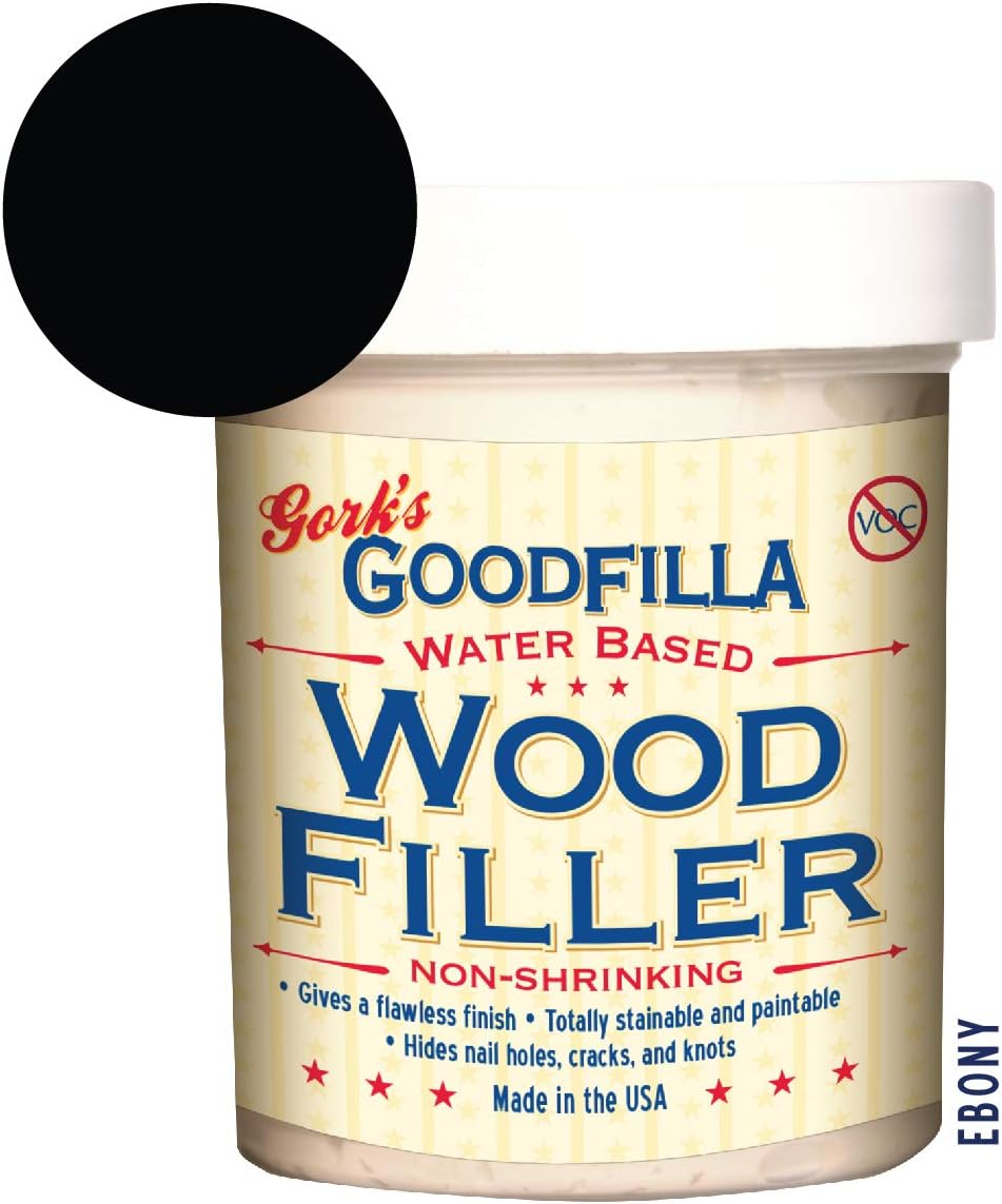 Water-Based Wood & Grain Filler - Ebony - 8 oz by Goodfilla | Replace Every Filler & Putty | Repairs, Finishes & Patches | Paintable, Stainable, Sandable & Quick Drying