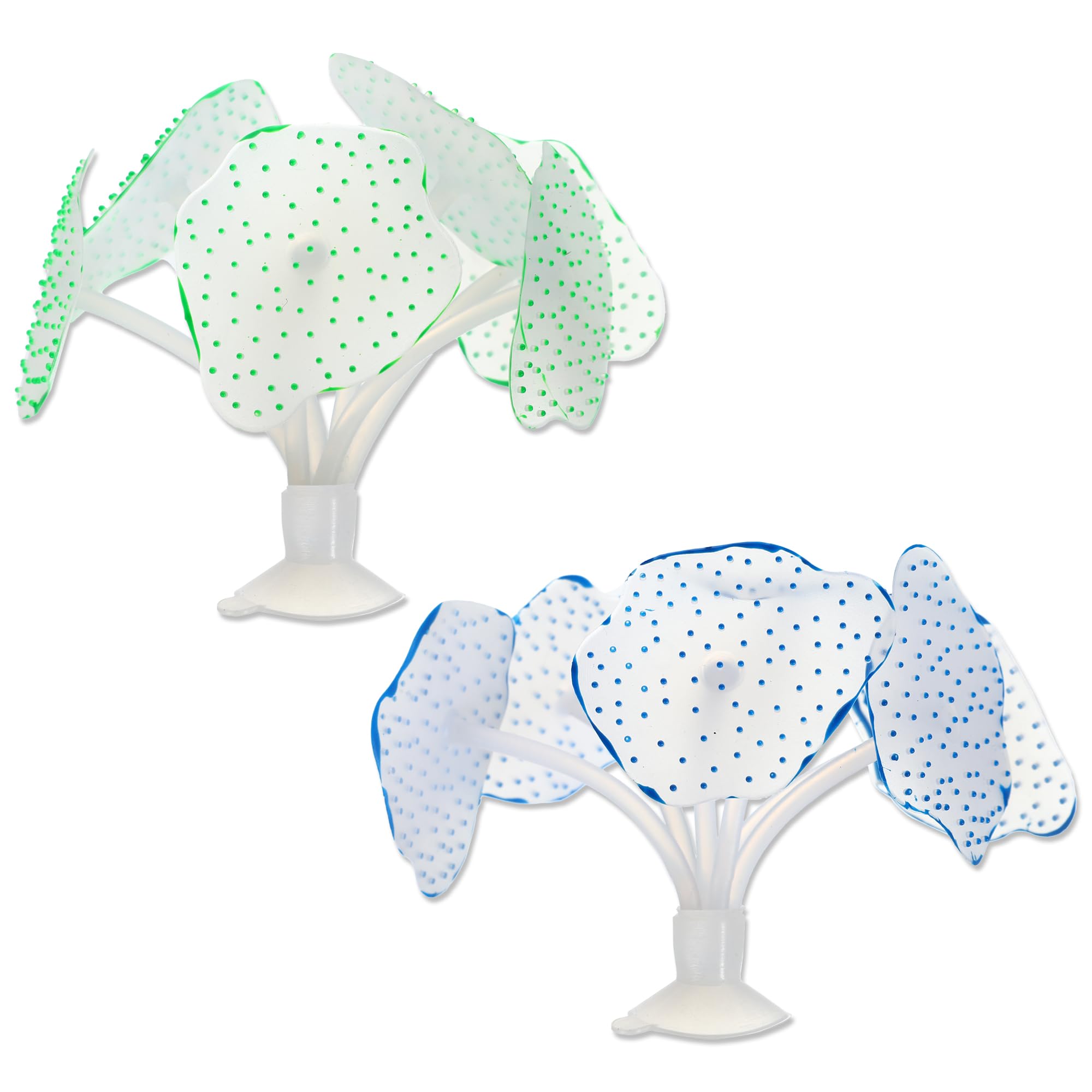 CAPASTEC Artificial Coral Ornament, Soft Silicone Glowing Fish Tank Coral with Sucker, Fluorescence Coral Decor for Aquarium Decor Blue Green 2pcs