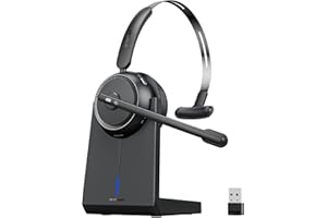 SKYCOMET Wireless Headset with AI Noise Cancelling, Wireless Headset with Mic for Work (65 Hours Woktime & Mute Button), Wireless Headphones with Mic Suitable for Call Center/Work from Home (Black)