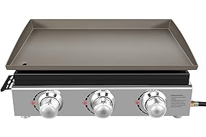 Cecarol 23in 3-Burner Propane Gas Griddle, 355 sq in, 25,500 BTU - For Outdoor, RV, Tailgating