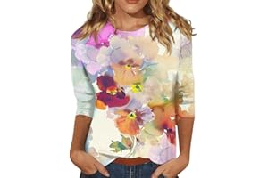 ARICY Womens Tops Dressy 3/4 Sleeve Summer Short Sleeve T-Shirts Ladies Graphic Vintage Tunic Basic Tees Trendy Casual Work Blouse