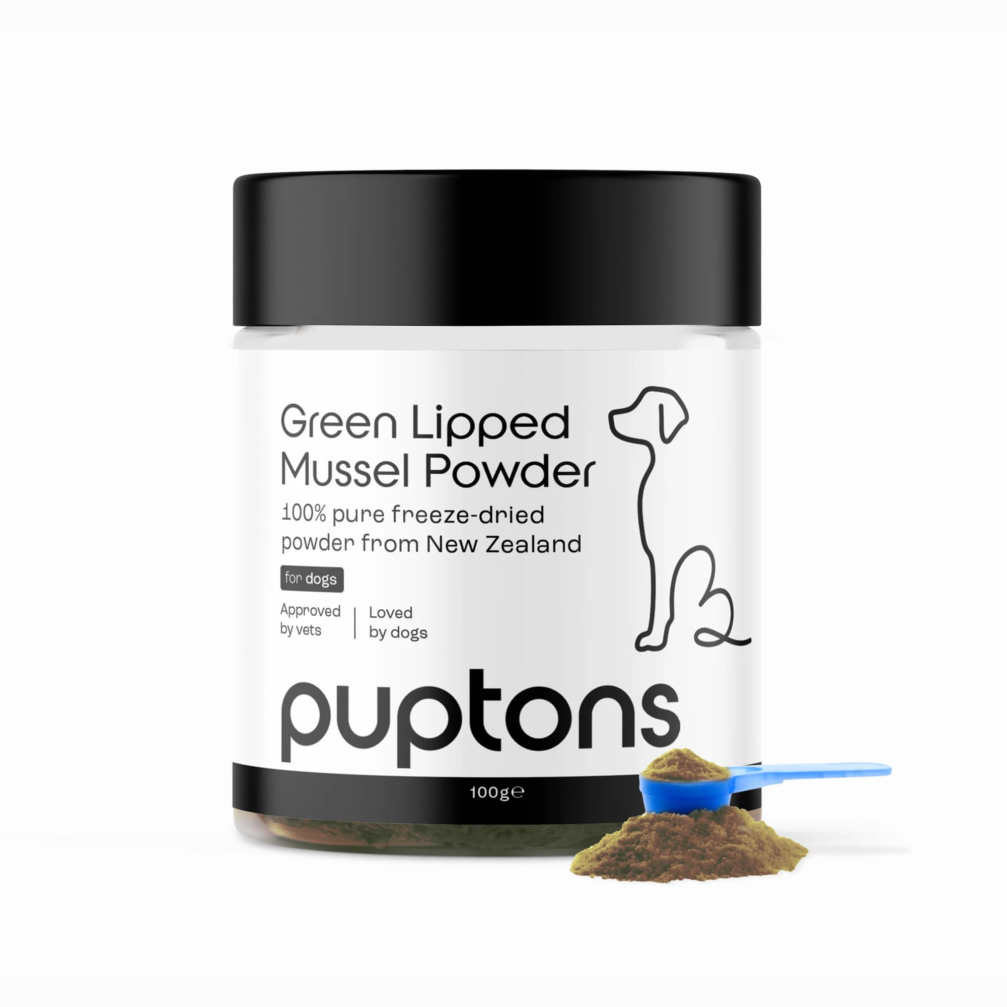 Puptons Green Lipped Mussel Powder for Dogs | Joint Care Supplement Rich in Amino Acids & Glucosamine | 100% Pure Green Lipped Mussel | Supports Mobility & Flexibility | Measuring Scoop Included