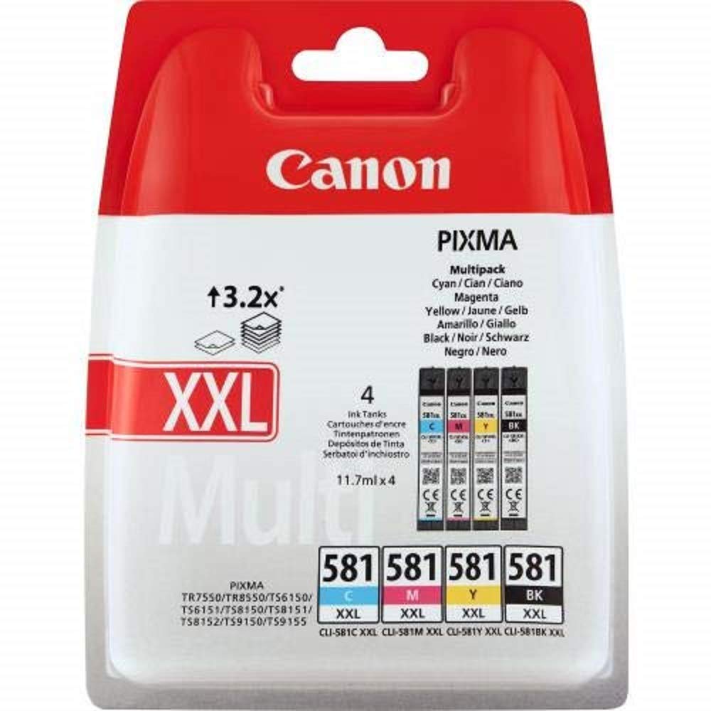 Canon CLI-581XXL C/M/Y/BK Multi Pack - 4-pack - 11.7 ml - black, yellow, cyan, magenta - original, ink tank - for PIXMA TS6251, TS6350, TS6351, TS8251, TS8252, TS8350, TS8351, TS8352, TS9550, TS9551