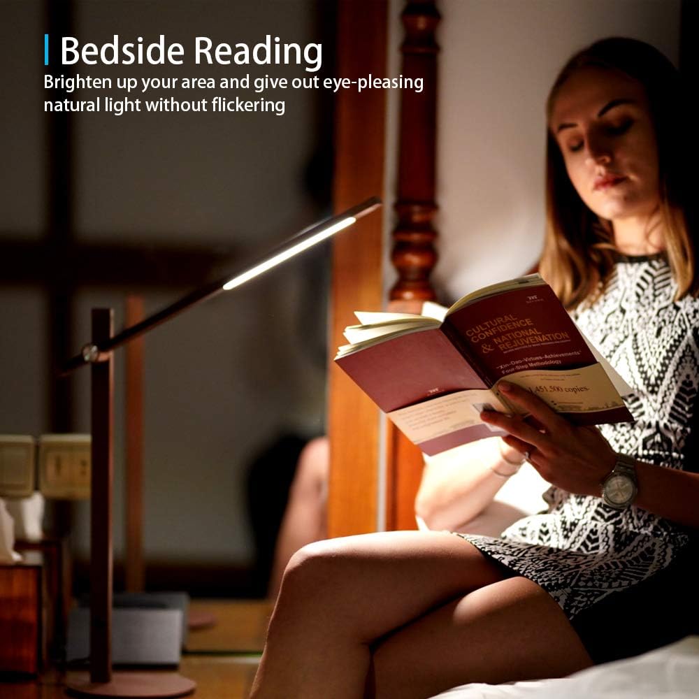 CRIOO LED Bedside Reading Lamp,Eye-Caring Bedroom Desk Lamps,Touch Dimming,Nightlight,Aluminum Alloy Metal,Portable Minimalist Office Table Light for Studying Computer and Hobby (Gold): Home Improvement