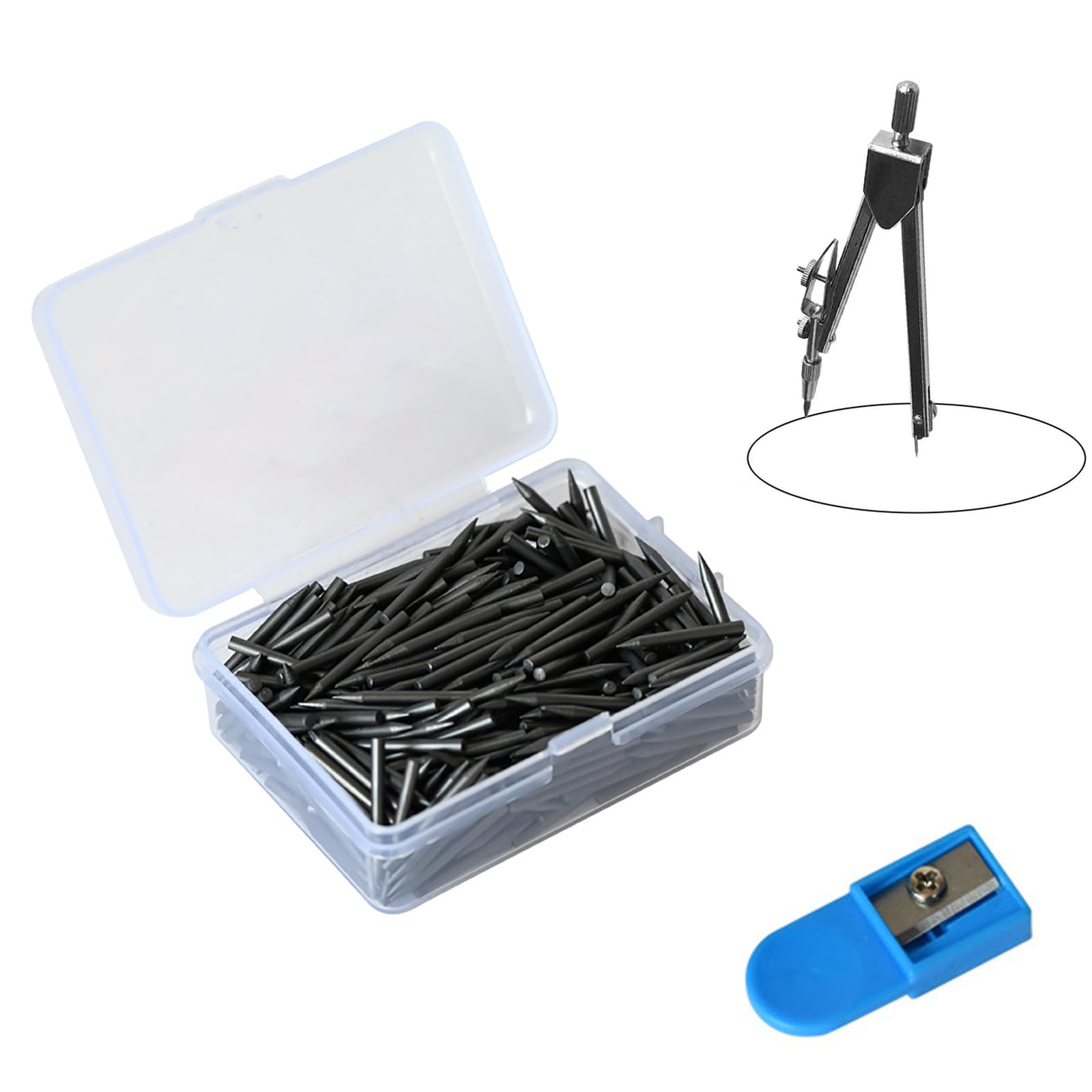 WUDQIJI Compass Replacement Leads Pack of 500 Diameter 2 mm 2 cm Long Compass Replacement Leads for Compass Refill Refills Compass Lead with Pencil Sharpener for Drawing Geometry