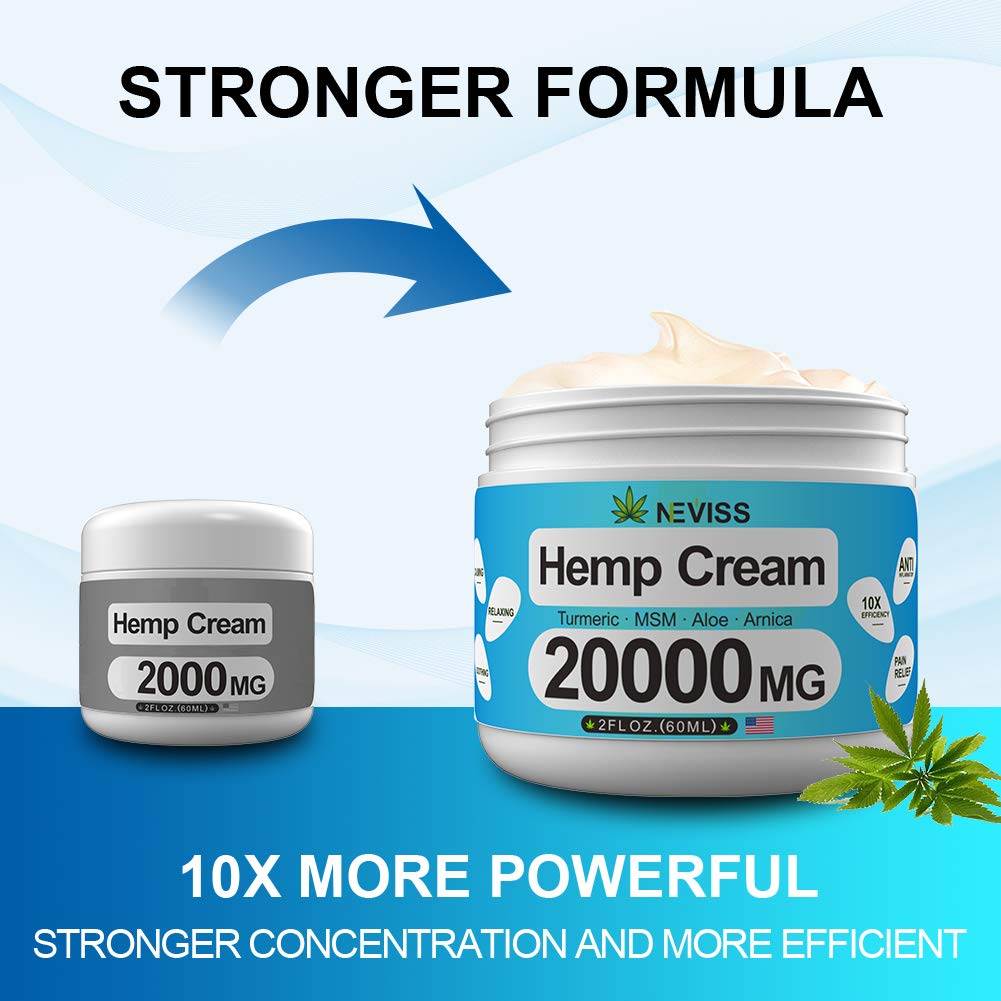 Hemp Cream for Pain Relief (20000 MG) - Natural Hemp Pain Relief Cream for Back Pain, Knee Pain, Neck Pain & Joint Pain Relief, Premium Hemp Pain Cream for Inflammation & Muscle Pain - Made in USA