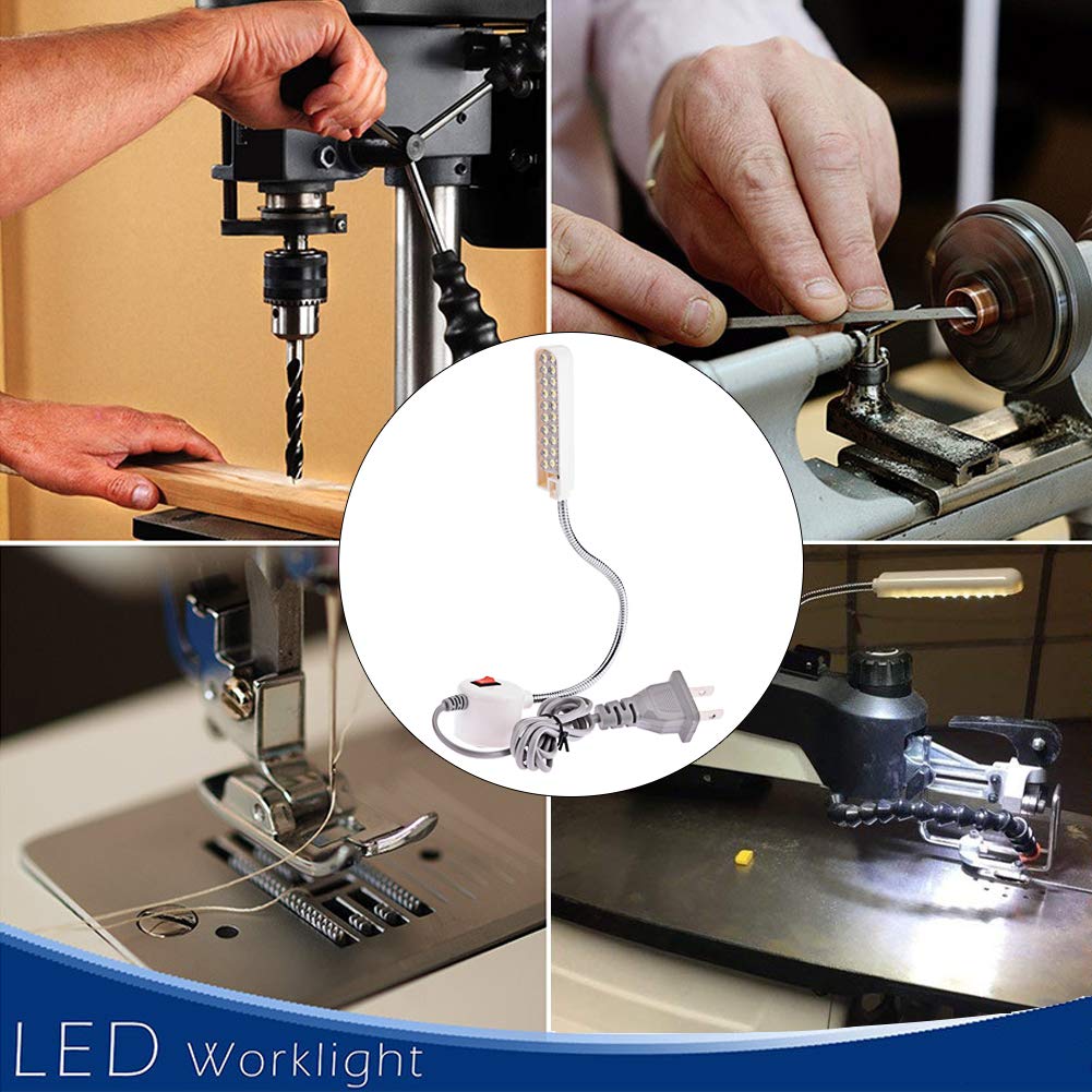 HONG111 LED Sewing Machine Light (30LEDs - 2 Watt), Flexible Work Light Gooseneck Lamp with Magnetic Mounting Base for Lathes, Workbenches, Drill Press, Music Stands, Crafts