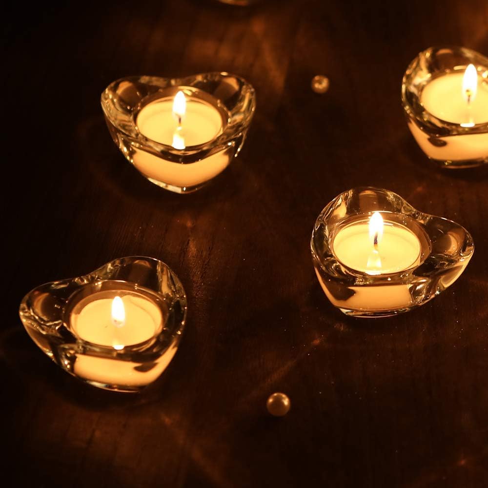 Elivia Clear Tealight Candle Holders - Set of 24, Heart-Shaped Chunky Glass Candle Holder, 2.9" Diameter - CH02: Kitchen & Dining