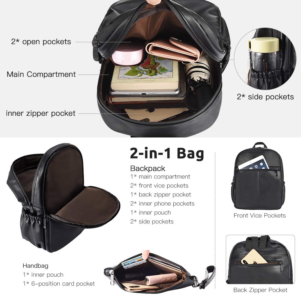 VBIGER Women Backpack Purse School Bag Shoulder Bag Girls Ladies Waterproof Fashion Handbag Black