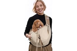 SENIOR BUDDAY Dog Carrier Sling,Dog Carriers for Small Dogs & Cats Up to 20lbs,Puppy Carrying Backpack Pet Purse with Pockets,Adjustable Shoulder Strap,Hands Free for Travel (Beige)