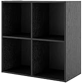 Homes: Inside + Out Apexa 4-Cube Storage Organizer Shelves, Stackable Wood Bookcase Fits Cubby Bins for Organization, Dorm Teen Room Decor &amp; Home Office, Black