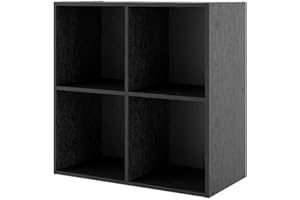HOMES: INSIDE + OUT Apexa 4 Cube Storage Organizer Shelves, Stackable Wood Bookcase Fits Cubby Bins for Organization, Dorm Teen Room Decor & Home Office, Black