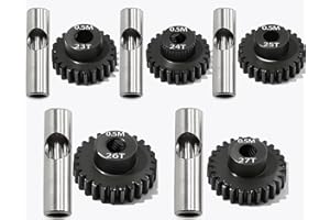 QLOI-LEUE 0.5M Pinion Gear 23T 24T 25T 26T 27T Hardened Steel 3.175mm Bore with 2.3mm Adapter, Gear for ARRMA 1/14 Typhon 1/16 Mojave 1/18 Granite, Losi 1/12, 0.5Mod Gear 13T-27T for HOBBYWING Motors