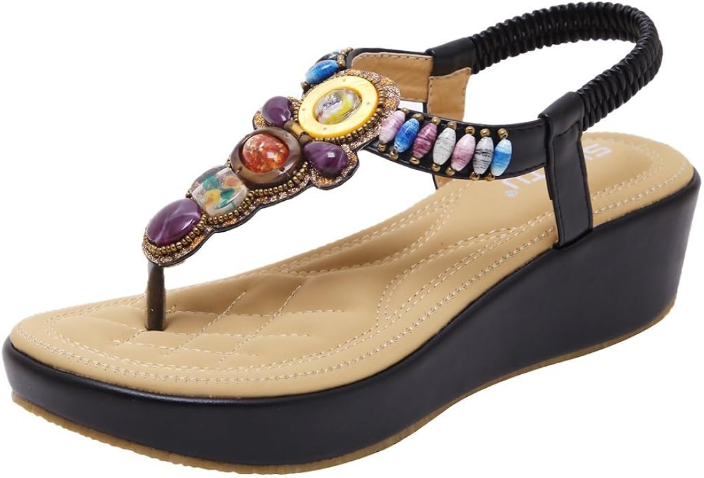 Amazon.com | WESIDOM Women's Wedge Bohemian Sandals, Summer Bohemian Thong Sandals Platform 
