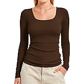 YumiDay Women’s Square Neck Long Sleeve Tops Slim Fit Basic Tee Soft Stretchy Yoga Shirt Going Out Bodysuit Style