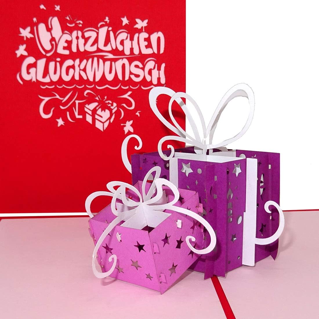 Birthday Card "Gifts, Congratulations" Purple & Pink, Pop Up Card, 3D Card, Pop Up Cards, Birthday Card, Congratulations Card