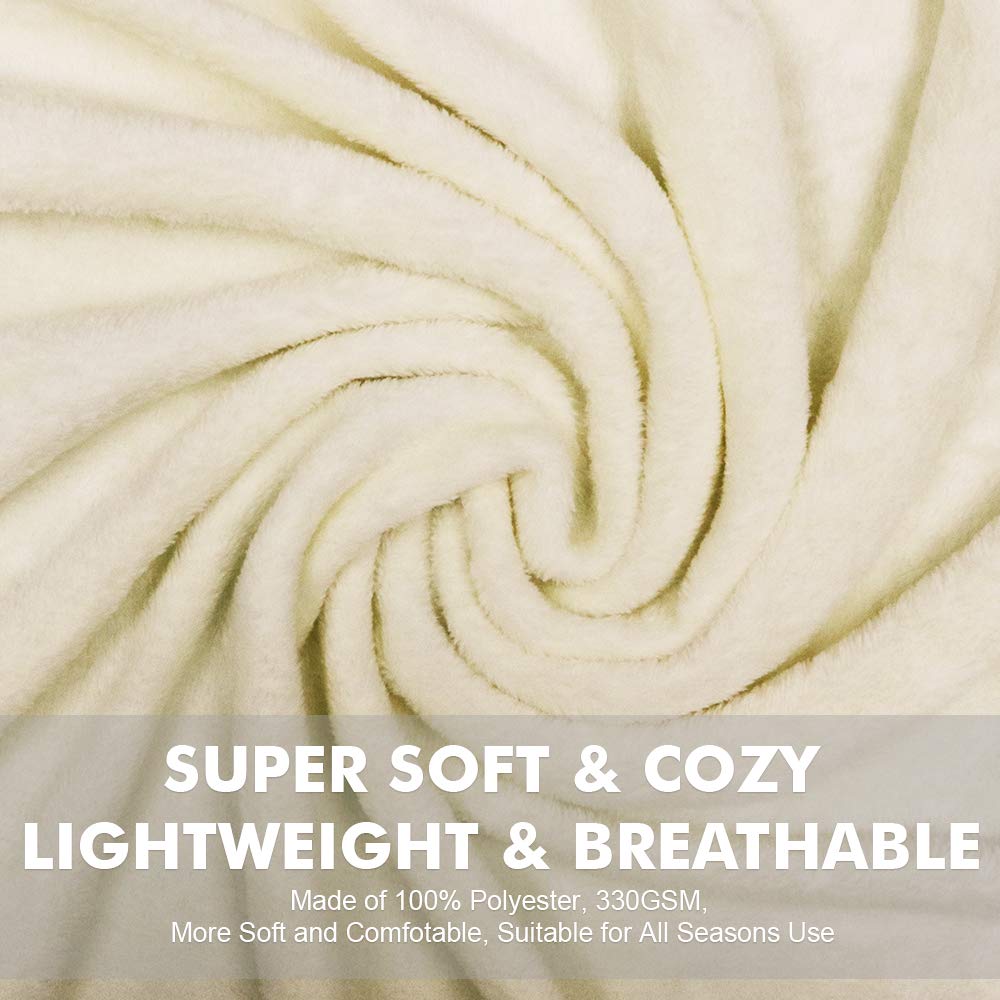 Asmork Flannel Luxury Blanket Ultra Soft Lightweight Thermal Bed Blankets Warm Fuzzy Plush Throw Blanket for Travel Couch Sofa (Ivory, Queen (90\