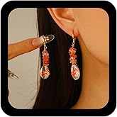 Andelaisi Boho Sea Shell Drop Earrings Vintage Cowrie Shell Dangle Earrings Natural Stone Earring Ocean Summer Beach Earring for Women(Gold)