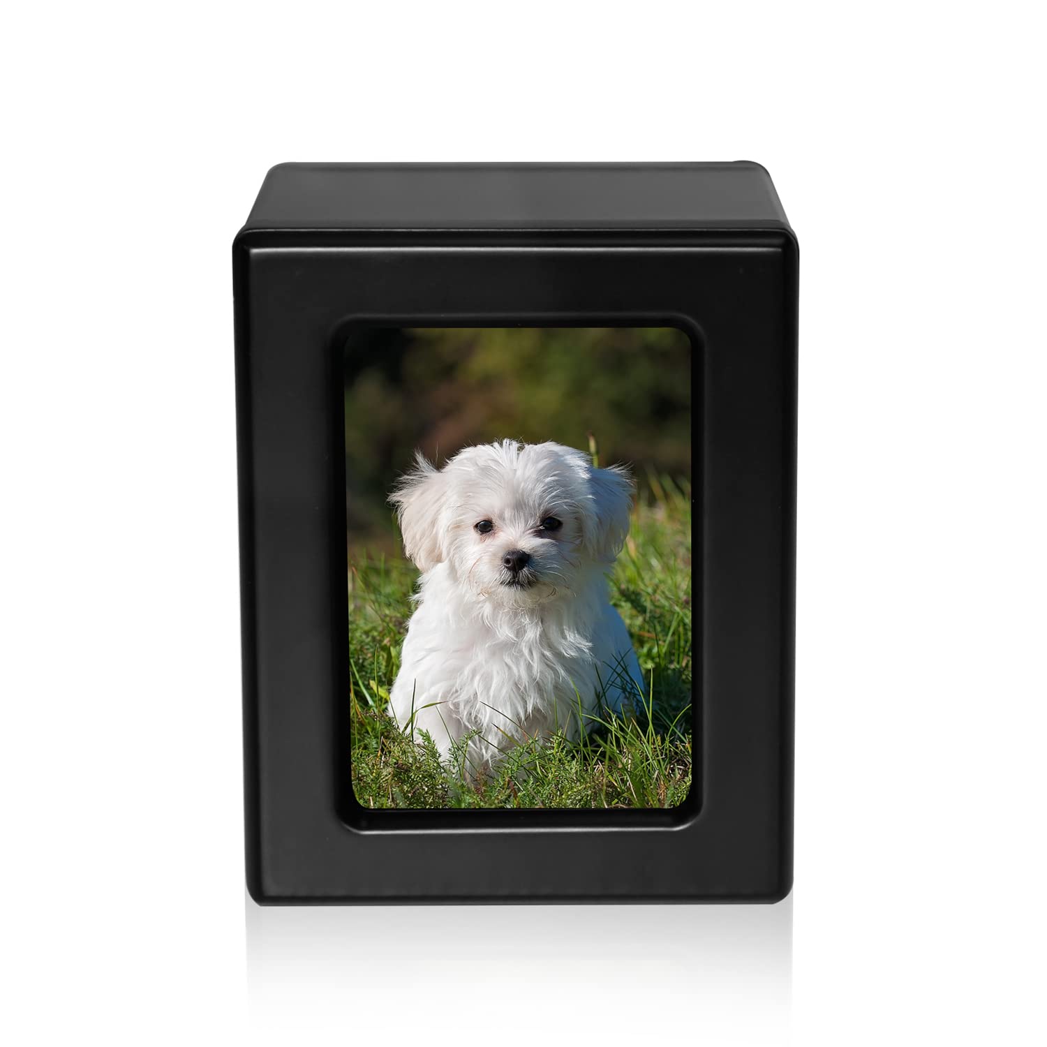 MAKEY'S Pet Urns for Dogs Cats Ashes, Wooden Black Urn with Photo Frame, S(0-25lbs), Classic Style