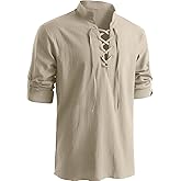 Medieval Retro Pirate Shirts For Men Renaissance Long Sleeve Shirts Viking Style Halloween Costume