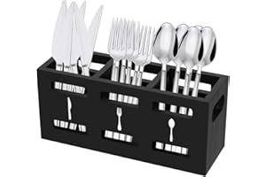 Wooden Utensil Holder for Party, Countertop Flatware Cutlery Cadd with Handle 3 Detachable Compartment Silverware Organizer, 