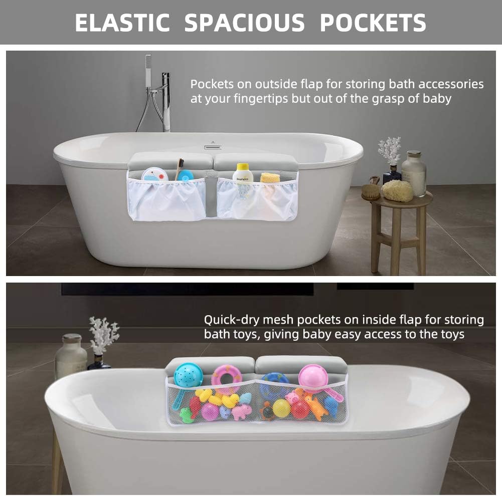 Bath Kneeler and Elbow Rest Set Baby Bath Kneeling Pad, Thick Non-Slip Bathing Kneeling Mat Cushion Quick Drying Bathtub Knee Mat with Arm Support and Pockets for Bathroom Bathing Comfort, Gray: Home Improvement