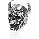 JPJZY BRBAM Vintage Stainless Steel Gothic Skull Ring Cool Punk Style Biker Skull Rings