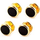 Cuff-Daddy 4 Gold Black Shirt Studs Set in a Velour Pouch - Perfect for Tuxedo Groomsmen Groom Wedding Party