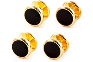 Cuff-Daddy 4 Gold Black Shirt Studs Set in a Velour Pouch - Perfect for Tuxedo Groomsmen Groom Wedding Party