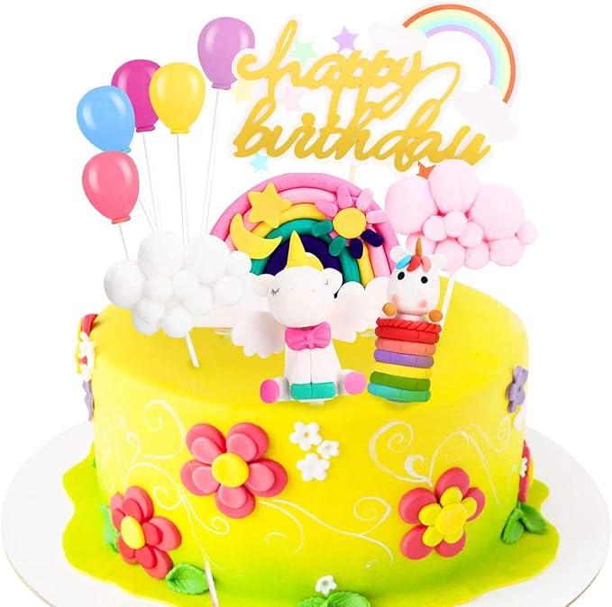 Gresunny Decoration Gateau Licorne Happy Birthday Cake Topper Kit Nuage Ballon Arc En Ciel Unicorno Decorations De Gateaux Danniversaire Topper De Gateau Pour Enfants Bebe Anniversaire Bapteme Fete Decorations Cuisine Et Maison