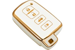 FEYOUN Key Fob Cover Compatible with Toyota Avalon Camry Corolla RAV4 Sequoia Highlander 4Runner Smart 4 Buttons TPU Remote Keyless Key Fob Case Protection Shell Accessories, White