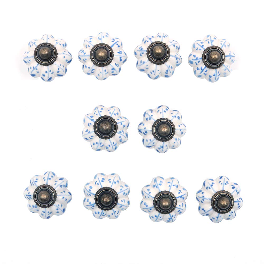 Namvo Set of 10 Light Blue Collection Ceramic ‎Metal Door Knobs Vintage Shabby Chic Cupboard Drawer Pull Handles （3.8 x 3.3 x 0.03 cm）